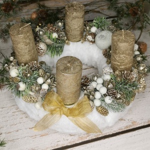 Fehér-arany adventi - karácsony - adventi díszek - adventi koszorú - Meska.hu