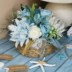 Kék-fehér nyári asztaldísz - otthon & életmód - dekoráció - asztal és polc dekoráció - asztaldísz - Meska.hu