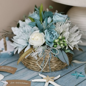 Kék-fehér nyári asztaldísz - otthon & életmód - dekoráció - asztal és polc dekoráció - asztaldísz - Meska.hu