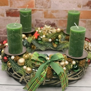 Zöld rusztikus adventi, Karácsony, Adventi díszek, Adventi koszorú, Virágkötés, MESKA