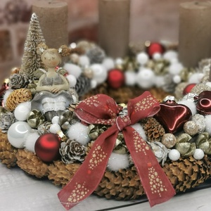 Adventi koszorú copfos angyalkával, Karácsony, Adventi díszek, Adventi koszorú, Virágkötés, MESKA
