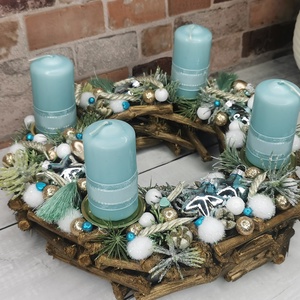 Türkiz adventi koszorú - karácsony - adventi díszek - adventi koszorú - Meska.hu