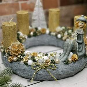 Elegáns adventi koszorú, Karácsony, Adventi díszek, Adventi asztaldísz, Virágkötés, MESKA