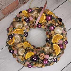 Karácsonyi narancsos kopogtató, Karácsony, Adventi díszek, Adventi ajtódísz, Virágkötés, MESKA