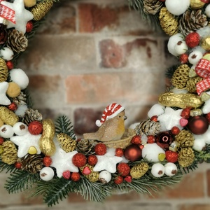 Karácsonyi madárkás kopogtató - karácsony - adventi díszek - adventi ajtódísz - Meska.hu