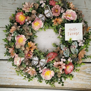 Tavaszi virágos kopogtató - Meska.hu