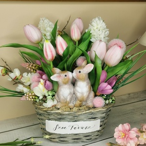 Tavaszi nyuszis kosár, Ünnepi díszek, dekorációk, Húsvéti díszek és dekorációk, Húsvéti asztaldíszek, Virágkötés, MESKA
