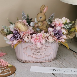 Húsvéti rózsaszín tál, Ünnepi díszek, dekorációk, Húsvéti díszek és dekorációk, Húsvéti asztaldíszek, Virágkötés, MESKA