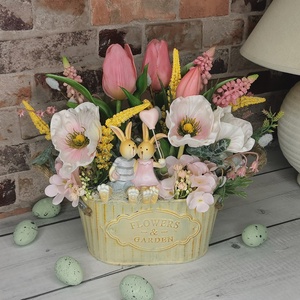 Nyuszis húsvéti dekoráció, Ünnepi díszek, dekorációk, Húsvéti díszek és dekorációk, Húsvéti asztaldíszek, Virágkötés, MESKA