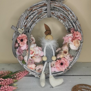 Lógólábú nyuszis kopogtató, Ünnepi díszek, dekorációk, Húsvéti díszek és dekorációk, Húsvéti ajtódísz, kopogtató, Virágkötés, MESKA