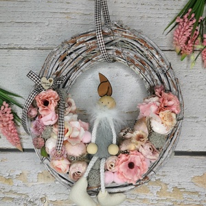 Lógólábú nyuszis kopogtató - ünnepi díszek, dekorációk - húsvéti díszek és dekorációk - húsvéti ajtódísz, kopogtató - Meska.hu