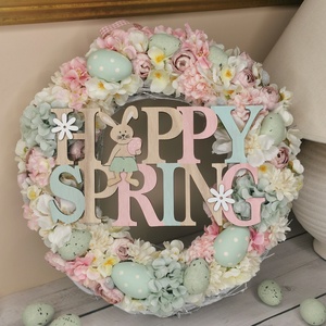 Happy Spring, Ünnepi díszek, dekorációk, Húsvéti díszek és dekorációk, Húsvéti ajtódísz, kopogtató, Virágkötés, MESKA