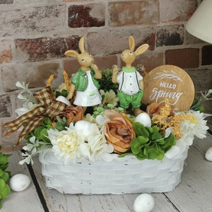 Zöld-fehér húsvét, Ünnepi díszek, dekorációk, Húsvéti díszek és dekorációk, Húsvéti virágos díszek, Virágkötés, MESKA