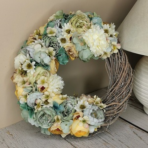 Türkizes selyemvirágos kopogtató - otthon & életmód - dekoráció - ajtó- és ablak dekoráció - ajtódísz & kopogtató - Meska.hu