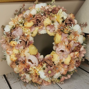 Tavaszi virágos kopogtató, Otthon & Életmód, Dekoráció, Ajtó- és ablak dekoráció, Ajtódísz & Kopogtató, Virágkötés, MESKA