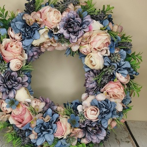 Kékes-lilás virágos ajtódísz, Otthon & Életmód, Dekoráció, Ajtó- és ablak dekoráció, Ajtódísz & Kopogtató, Virágkötés, MESKA