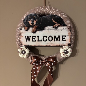 Kutyás koszorú, Otthon & Életmód, Dekoráció, Ajtó- és ablak dekoráció, Ajtódísz & Kopogtató, Varrás, MESKA