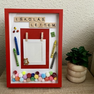 Ovis ballagási ajándék, Iskolás lettem 3D képkeret, falikép Piros, Táska & Tok, Hátizsák, Iskolatáska, Fotó, grafika, rajz, illusztráció, Papírművészet, MESKA