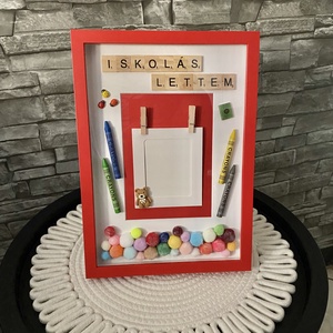 Ovis ballagási ajándék, Iskolás lettem 3D képkeret, falikép Piros - táska & tok - hátizsák - iskolatáska - Meska.hu