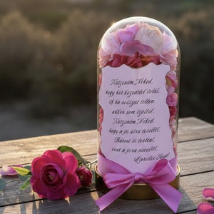 Páros Szülőköszöntő - 1 db bortartó + 1 db örökrózsa virágbúra  - esküvő - emlék & ajándék - szülőköszöntő ajándék - Meska.hu