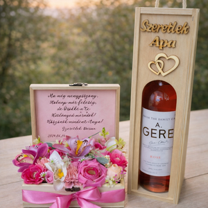 Páros Szülőköszöntő - virágbox + bortartó - Meska.hu