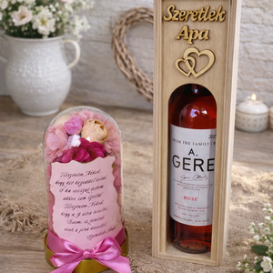 Páros Szülőköszöntő - 1 db bortartó + 1 db örökrózsa virágbúra , Esküvő, Emlék & Ajándék, Szülőköszöntő ajándék, Fotó, grafika, rajz, illusztráció, Mindenmás, MESKA