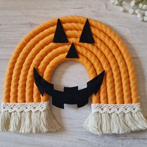 Halloween tök-makramé szivárvány , Otthon & Életmód, Babaszoba, gyerekszoba, Babaszoba dekoráció, Csomózás, Mindenmás, MESKA