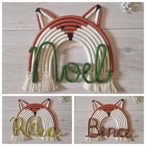 Róka  makramé szivárvány falidísz névvelL - otthon & életmód - babaszoba, gyerekszoba - babaszoba dekoráció - Meska.hu