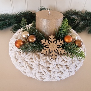  Horgolt adventi koszorú bézs csillogós színben, Karácsony, Adventi díszek, Adventi koszorú, Horgolás, MESKA