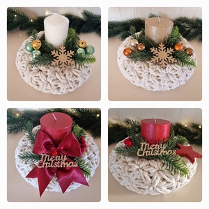  Horgolt adventi koszorú bézs csillogós színben - karácsony - adventi díszek - adventi koszorú - Meska.hu