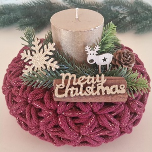  Horgolt adventi koszorú bordó csillogós színben, Karácsony, Adventi díszek, Adventi koszorú, Horgolás, MESKA