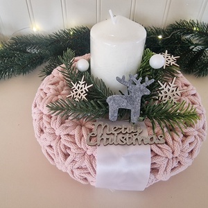  Horgolt  koszorú púder színben - karácsony - adventi díszek - adventi koszorú - Meska.hu