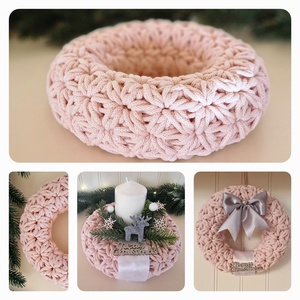  Horgolt  koszorú púder színben - karácsony - adventi díszek - adventi koszorú - Meska.hu