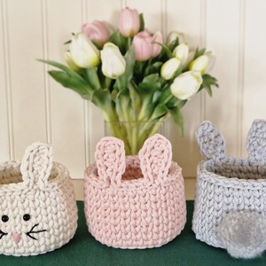 Horgolt nyuszi tároló kosárka - ünnepi díszek, dekorációk - húsvéti díszek és dekorációk - húsvéti kosár - Meska.hu