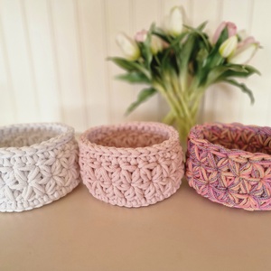 Horgolt jázmin mintás kosár, Otthon & Életmód, Tárolás & Rendszerezés, Tárolókosár, Horgolás, MESKA