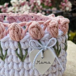 Horgolt tulipános kosár - otthon & életmód - tárolás & rendszerezés - tárolókosár - Meska.hu