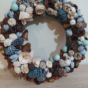 Őszikék ajtódísz, kopogtató kék-barna szárított növényekkel 25 cm -  - Meska.hu