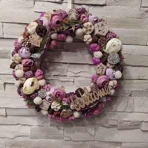 Őszi pasztell rózsaszínes-barnás kopogtató /25 cm alap/  - Meska.hu