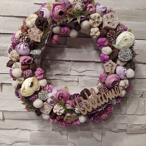 Őszi pasztell rózsaszínes-barnás kopogtató /25 cm alap/  - otthon & életmód - dekoráció - Meska.hu