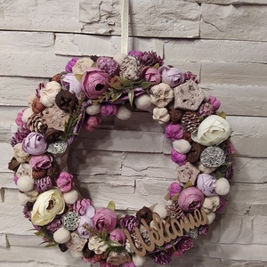 Őszi pasztell rózsaszínes-barnás kopogtató /25 cm alap/  - otthon & életmód - dekoráció - Meska.hu