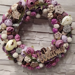 Őszi pasztell rózsaszínes-barnás kopogtató /25 cm alap/  - otthon & életmód - dekoráció - Meska.hu