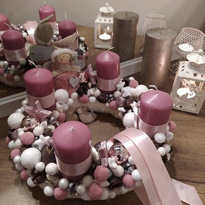 Adventi koszorú pasztell mályva színvilágban kb 28cm - karácsony - Meska.hu