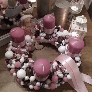 Adventi koszorú pasztell mályva színvilágban kb 28cm - karácsony - Meska.hu