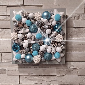 Karácsonyi asztali vagy fali dekoráció 3D-s led világítással kék-ezüst-fehér - Meska.hu