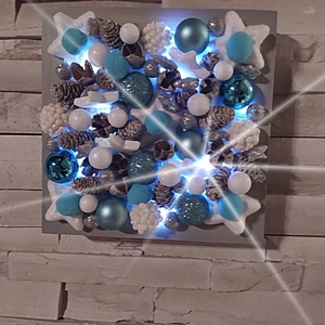 Karácsonyi asztali vagy fali dekoráció 3D-s led világítással kék-ezüst-fehér - karácsony - karácsonyi lakásdekoráció - Meska.hu