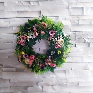 Nyári-tavaszi sok-sok zöldes kopogtató kb 33 cm - otthon & életmód - dekoráció - Meska.hu