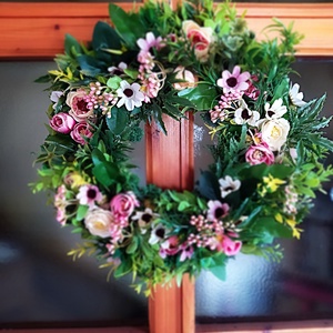 Nyári-tavaszi sok-sok zöldes kopogtató kb 33 cm - otthon & életmód - dekoráció - Meska.hu