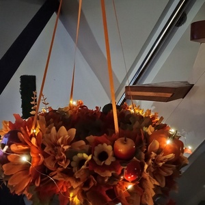 Őszi naplemente koszorú  világító dísz hangulatvilágítással, 40 cm - Meska.hu