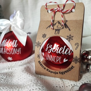 Céges karácsonyi ajándék - üveg karácsonyfagömb választott felírattal és céges logóval ellátott díszdobozzal, Karácsony, Karácsonyi lakásdekoráció, Karácsonyfadíszek, Mindenmás, MESKA