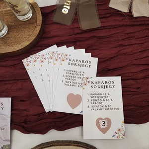 Esküvői kaparós sorsjegy � egyedi nászajándék és vendégjáték - virág mintás - Meska.hu